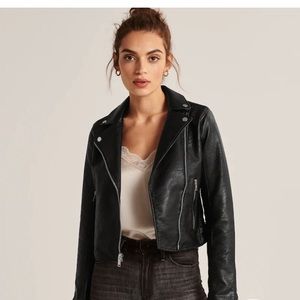Abercrombie Faux Leather Moto Jacket in Black XXS